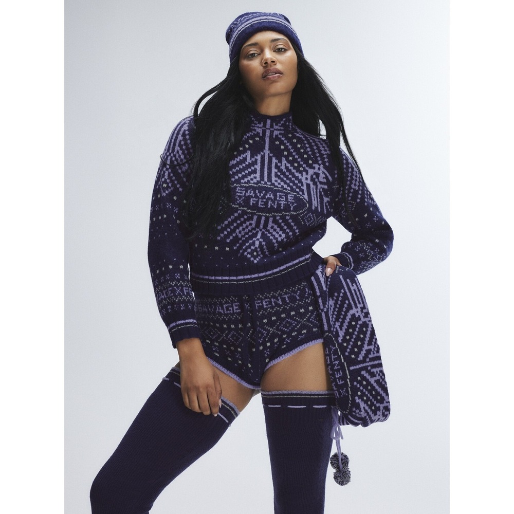 Savage X Fenty Women's Navy Blue Frost Smitten Knit Sweater Size Small